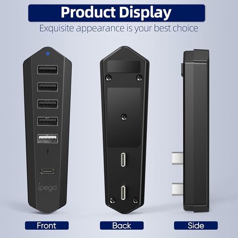 YUANHOT USB Hub لجهاز PS5 Slim، محول موسع منفذ USB عالي السرعة مع 4 منافذ توسيع بيانات USB ومنفذ شحن USB واحد ومنفذ واحد من النوع C متوافق مع قرص Playstation 5 النحيف/الإصدار الرقمي in Kuwait