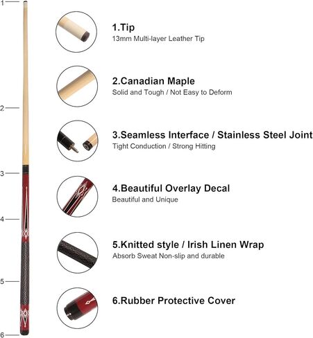 Phantasilet 2-Piece 58" Pool Sticks Maple Wood Billiard Cue Sticks Professional Pool Cue Stick House Bar Billiard Cue Pool Table Accessories, 2 Pack with Cue Bag Cue tip and Gloves in Kuwait