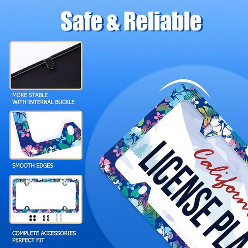 Blue Hibiscus License Plate Frame Colorful Floral License Plate Frames Stainless Steel Accessories Cars Decor with 4 Holes and Screws Fits Standard US CA Vehicles Size 12.2 x 6 Inches in Saudi Arabia