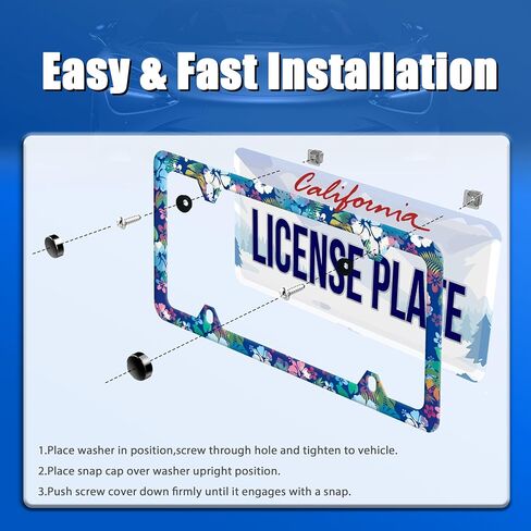 Blue Hibiscus License Plate Frame Colorful Floral License Plate Frames Stainless Steel Accessories Cars Decor with 4 Holes and Screws Fits Standard US CA Vehicles Size 12.2 x 6 Inches in Saudi Arabia