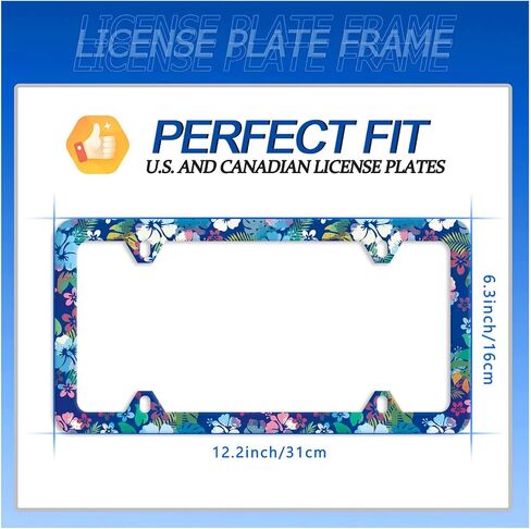 Blue Hibiscus License Plate Frame Colorful Floral License Plate Frames Stainless Steel Accessories Cars Decor with 4 Holes and Screws Fits Standard US CA Vehicles Size 12.2 x 6 Inches in Saudi Arabia