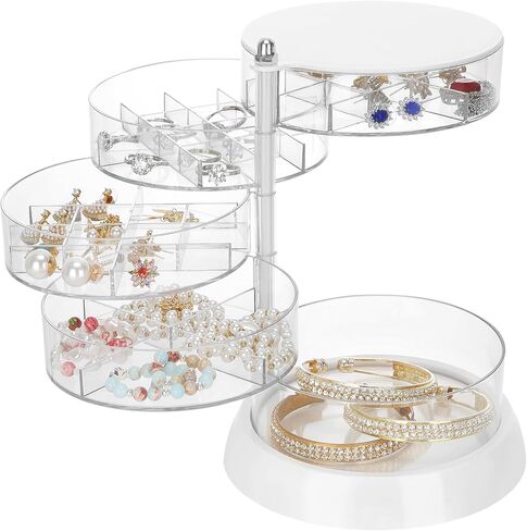 منظم مجوهرات LETURE، صندوق مجوهرات صغير، أقراط وقلادات وأساور وحامل عرض منظم تخزين للفتيات والنساء (5 طبقات بيضاء) in Kuwait