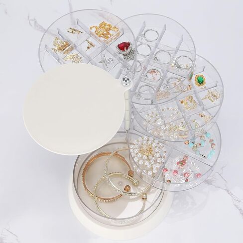 منظم مجوهرات LETURE، صندوق مجوهرات صغير، أقراط وقلادات وأساور وحامل عرض منظم تخزين للفتيات والنساء (5 طبقات بيضاء) in Kuwait