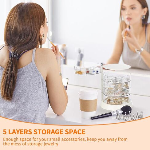 منظم مجوهرات LETURE، صندوق مجوهرات صغير، أقراط وقلادات وأساور وحامل عرض منظم تخزين للفتيات والنساء (5 طبقات بيضاء) in Kuwait