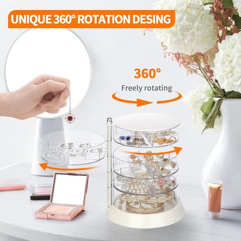 منظم مجوهرات LETURE، صندوق مجوهرات صغير، أقراط وقلادات وأساور وحامل عرض منظم تخزين للفتيات والنساء (5 طبقات بيضاء) in Kuwait