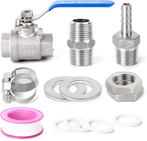 TAISHER 304 الفولاذ المقاوم للصدأ 1/2 "NPT مجموعة صمامات كروية كاملة التحمل مع حشوات الحاجز والحلمة وتركيب خرطوم بار in Kuwait