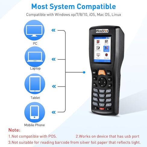 Onewscan Inventory Scanner, Wireless Barcode Scanner 1D&2D&PDF417 Portable Handheld QR Barcode Reader for Collector Data Terminal Inventory Device with 2.2 Inch TFT Color Screen in Saudi Arabia