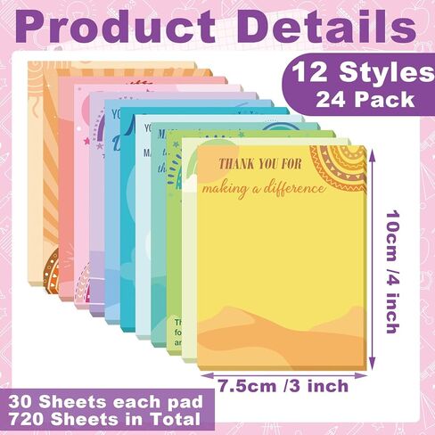 Teling 24 Pcs Inspirational Sticky Notes First Day of School Note 3 x 4 Inch Rainbow Appreciation Spanish Sticky Notes Motivational Memo Pads Employee Appreciation Gifts(Thankful) in Saudi Arabia