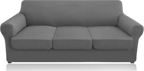 Granbest 4 Piece High Stretch Couch Covers for 3 Cushion Couch Thick Premium Sofa Slipcover Fitted Sofa Cover Furniture Protector for 3 Seat Sofas Dog Pet Proof Machine Washable (Large, Gray) in Saudi Arabia