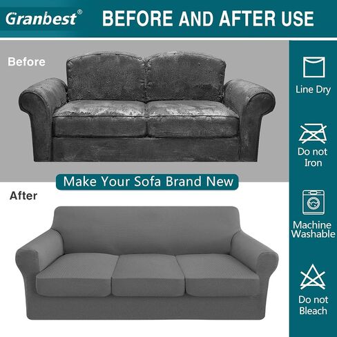 Granbest 4 Piece High Stretch Couch Covers for 3 Cushion Couch Thick Premium Sofa Slipcover Fitted Sofa Cover Furniture Protector for 3 Seat Sofas Dog Pet Proof Machine Washable (Large, Gray) in Saudi Arabia