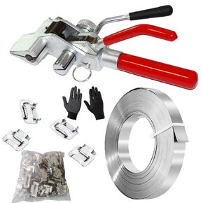 TIEKJOT Steel Banding Strapping Tool Kit Metal Packaging Strapping Tensioner Heavy Duty Stainless Pallet Belt Sealer Tool with 100pcs Buckle,3/4" x 100 Feet Banding Coil in Kuwait