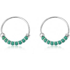 925 Sterling Silver Pair of Small 12mm Turquoise Beaded Hoop Earrings - Dainty Trendy Chici Hoops | Handmade by MiYa Jewelry Creations in Kuwait