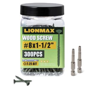 LIONMAX Deck Screws 1-1/2 Inch, Wood Screws #8 x 1-1/2", 300 PCS, Rust Resistant, Exterior Epoxy Coated, Outdoor Decking Screws, Torx/Star Drive Head Screw, T25 Star Bit Included, Green in Kuwait