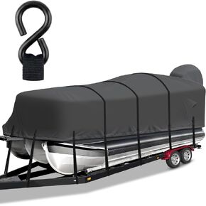 Pontoon Boat Cover, Heavy Duty 1200D Waterproof Pontoon Cover with Motor Cover and Windproof Adjustable Metal Buckle, 21-24 ft, Black in Kuwait