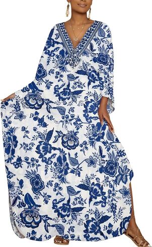 Bsubseach Kaftan Dresses for Women Plus Size Beach Swimsuit Cover Up V Neck Caftan Dress Loungewear in Kuwait