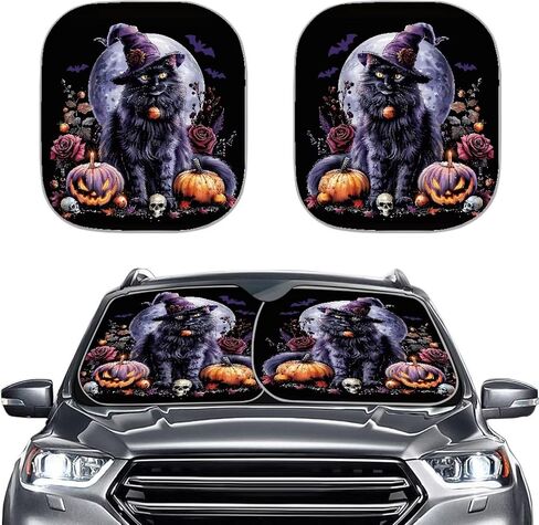 Yruonazao Black Cat Car Windshield Sun Shade 2 Pieces Portable Windshield Sun Shade Space Sun Shield Automotive Interior Sun Protection Protect Your Car Block The Sunlight in Kuwait