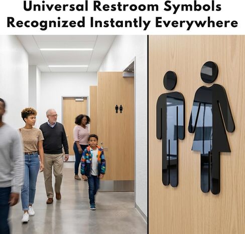 Men and Women Bathroom Signs Decor (Figure Set Black Acrylic) - Bathroom Door Signs - Men Women Restroom Sign - Restroom Signs for Business - Funny Restroom Signs for Door - Unisex Bathroom Sign in Kuwait