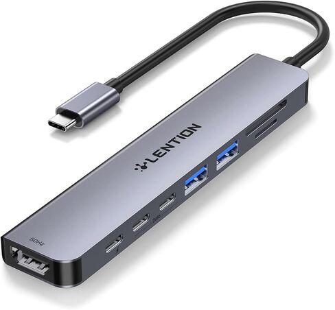موزع LENTION 8 في 1 USB C مع محول HDMI 4K@60 هرتز، 2 USB C Data و2 منفذ USB 3.0، 100W PD، قارئ بطاقة SD/Micro SD لجهاز MacBook Pro 2023-2016، New Mac Air/Surface، المزيد، (CB) -CE19، رمادي فلكي) in Kuwait