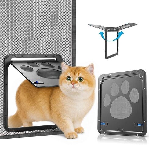 Kagoty Cat Door for Screen Door, Small Dog Screen Door, Magnetic Flap Doggy Door for Sliding Door, Lockable Cat Screen Door, 10"*8"*0.5 Inch in Kuwait