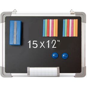 Chalkboard Set - Framed Black Board 24 x 18 inch with 1 Magnetic Eraser, 14 Chalk Sticks (7 Colors) and 2 Magnets - Small Wall Hanging Blackboard with Frame for Home, Kitchen and Kids (24x18) in Kuwait
