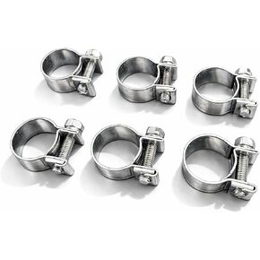Stainless Steel Fuel Line Mini Clamp (.55"-.63" (14-16 mm)), for Go Karts, Motorcycles, Boats, Fuel Filters, Rubber and Silicone Vacuum Tubing, Includes 6 Stainless Steel Clamps, by Tech Team in Kuwait
