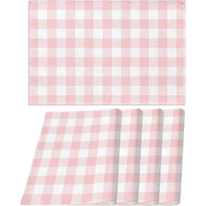 Nepnuser Linen Easter Pink and White Buffalo Check Plaid Table Runner Gingham Pink Farm Birthday Party Decorations Home Kichen Dining Room Decor 72 Inches Long in Kuwait