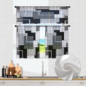 MCALK Red Kitchen Sheer Curtain Tiers and Valances Set of 3PC - Artistic and Fashionable Decor for Black Abstract Kitchen Windows in Kuwait