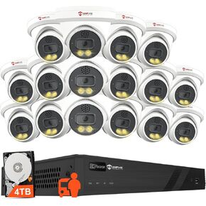 Anpviz 16CH 4K PoE Security Camera System, 16pcs 8MP Wired PoE Cameras with 2-Way Audio, 100ft Smart Color Night Vision and Person Vehicle Detection, 4K/8MP 16CH NVR with 4TB HDD Pre-Installed in Kuwait