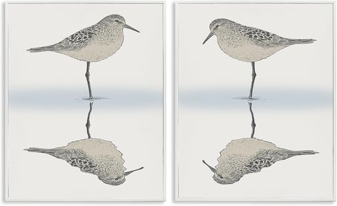 Stupell Industries Tranquil Sandpiper انعكاس بحري الطيور شاطئ الشاطئ 2PC مجموعة مؤطرة جدار الفن، تصميم بواسطة Ziwei Li in Kuwait