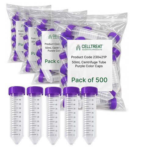 Celltreat 229433 Polypropylene Centrifuge Tube, Sterile, 50mL Volume, Re-Sealable Bag, Black (Case of 100) in Kuwait