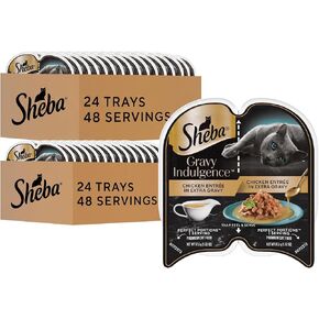 Sheba Gravy Indulgence Adult Wet Cat Food (24 Count, 48 Servings), Salmon Entrée in Extra Gravy, Easy Peel Twin-Pack Trays in Kuwait