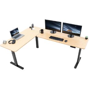 VIVO Electric 78 x 55 inch Square Corner Memory L Shaped Stand Up Desk, Black Table Top, Black Frame, Corner Height Adjustable Workstation, 3E-S Series, DESK-KIT-3E5SB in Kuwait