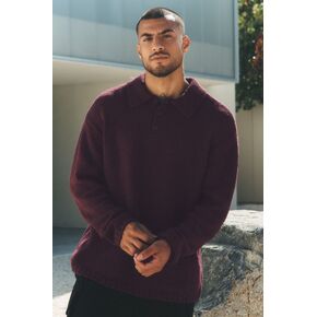 Alo Yoga Textured Knit Long Sleeve Polo - Rich Bordeaux in Kuwait