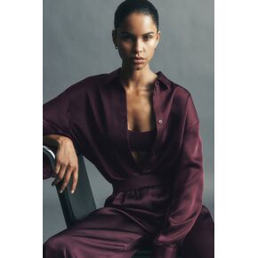 Alo Yoga Satin Smooth Talker Button Up - Rich Bordeaux in Kuwait