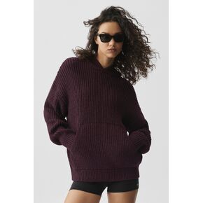 Alo Yoga Chunky Knit Rewind Hoodie  - Rich Bordeaux Multi in Kuwait