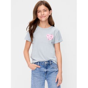 Old Navy Softest Short-Sleeve Heart-Pocket T-Shirt for Girls - Pink Floral in Kuwait