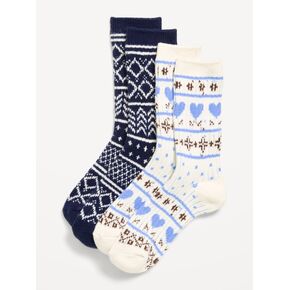 Old Navy Fair Isle Crew Socks 2-Pack for Women - Blue Fair Isle in Kuwait