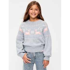 Old Navy SoSoft Long-Sleeve Fair Isle Sweater for Girls - Heather Gray in Kuwait