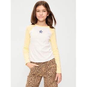 Old Navy Long Raglan-Sleeve T-Shirt for Girls - Cool Almond in Kuwait