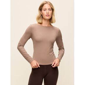 Old Navy StudioSmooth Reversible Long-Sleeve Scoop-Back Top - Dusted Chocolate in Kuwait
