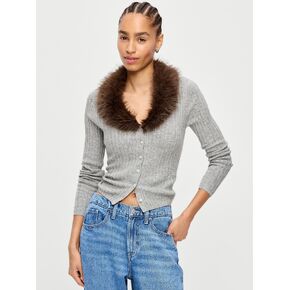 Old Navy SoSoft Faux-Fur Collar Cardigan - Light Gray in Kuwait