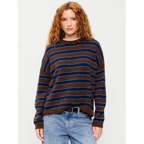 Old Navy Loose Wool-Blend Crew-Neck Sweater - Blue/Brown Stripe in Kuwait