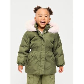 Old Navy Faux-Fur Trim Parka Jacket for Toddler Girls - Olive Through This in Kuwait