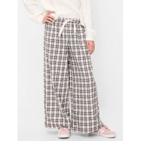 Old Navy Pull-On Wide-Leg Flannel Plaid Pants for Girls - White/Gray Plaid in Kuwait