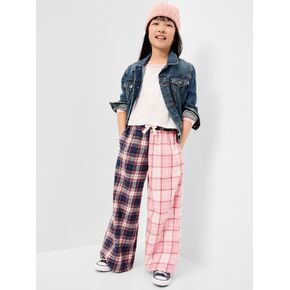 Old Navy Pull-On Wide-Leg Flannel Plaid Pants for Girls - Pink Plaid in Kuwait
