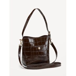 Old Navy Small Preppy Croc-Embossed Bucket Bag - Chocolate in Kuwait