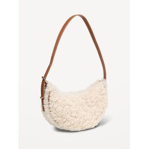 Old Navy Shearling Mini Crescent Bag - Ivory in Kuwait