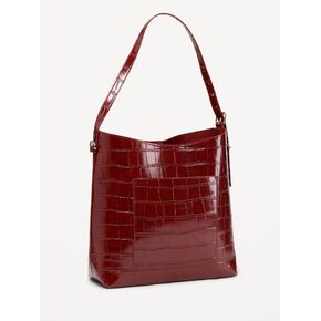 Old Navy Medium Croc-Embossed Bucket Bag - Vintage Burgundy in Kuwait