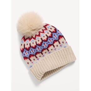 Old Navy Fair Isle Pom-Pom Beanie for Women - Fair Isle White in Kuwait