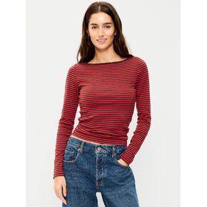 Old Navy Snug Long-Sleeve Boatneck T-Shirt - Red/Brown Stripe in Kuwait